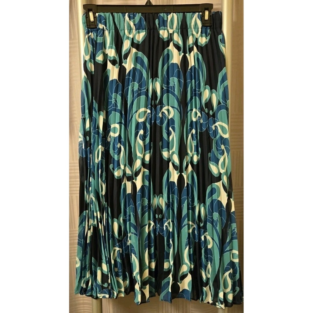 Liz Claiborne Petite Skirt Womens PM Blue Green Paisley Print‎ Peasant Pleated